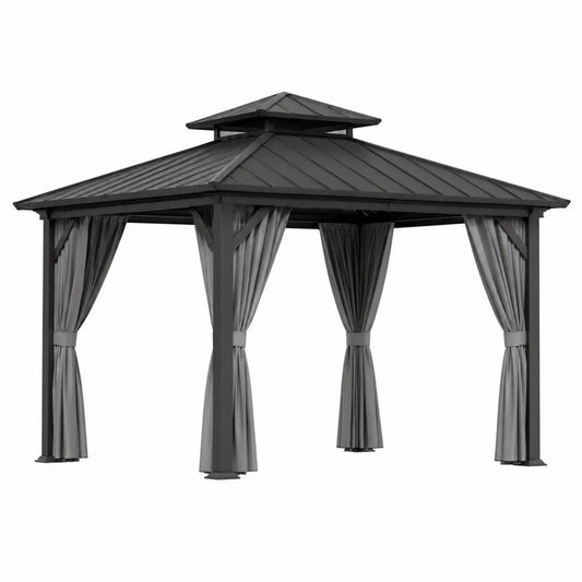Pavillon de jardin en aluminium avec rideaux Gris 300x300x270 cm
