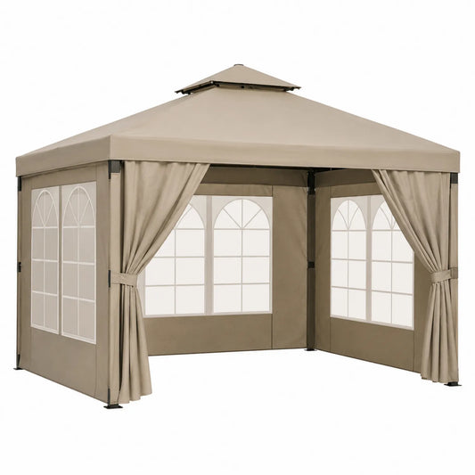 Pavillon de jardin en acier et polyester beige 3x3m