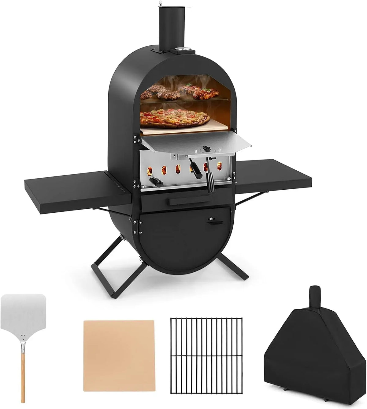 Four électrique à pizza, KOMFOTTEU, portable, extérieur, gril, camping, Grille, Pelle à Pizza, Pierre à Pizza, pour Barbecue et Camping