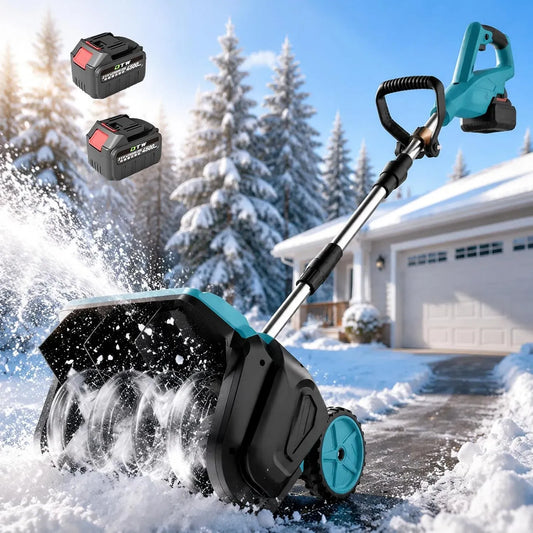 4.5Ah Neige Fraîche, Allées, Fraise à Neige électrique avec 2 Batteries 21V, portée de projection jusqu'à 7,6 m, largeur de 40 cm, Roue auxiliaire