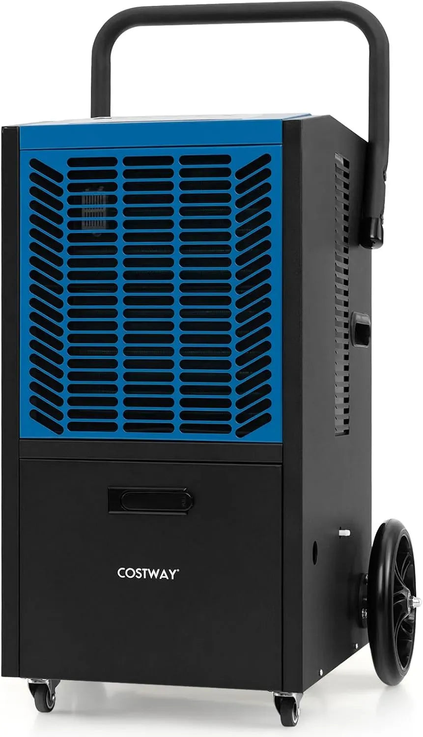 Déshumidificateur, COSTWAY 66L/Jour, minuteur, industriel, professionnel, bleu, Minuterie 24 H pour Vide Sanitaire Sous-sol