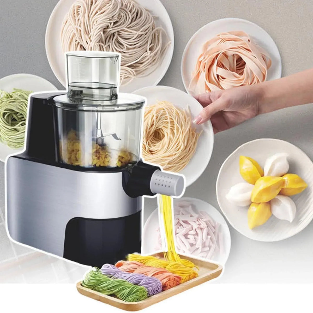 Machine à pâtes, 1,5 L, 450 W, machine à nouilles, noir, Commande NuméRique avec Moule à 9 Formes pour Nouilles, Jusqu'à 1,5 L De Farine Black