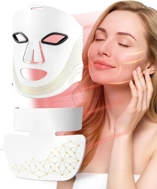 Raffermissant, Thérapie par Lumière Rouge à 7 Couleurs équipé de Minuterie Intelligente, Masque LED Visage & Cou, Soin Visage pour Tous Types de Peau