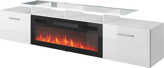 Meuble TV EF 190, 190 cm, blanc, foyer électrique, Table, Homlando Meuble TV Rova cm avec cheminée électrique