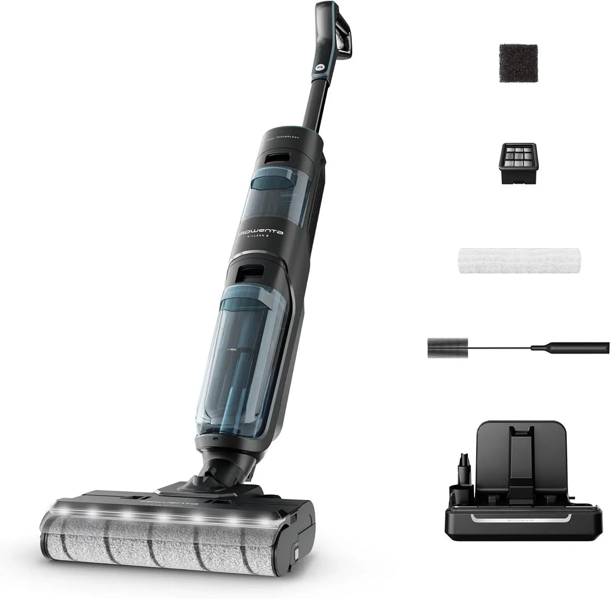 Rowenta 2-en-1 Aspirateur, noir, Autonomie 50 minutes, Auto-nettoyage et séchage 60°C, X-Clean 5
