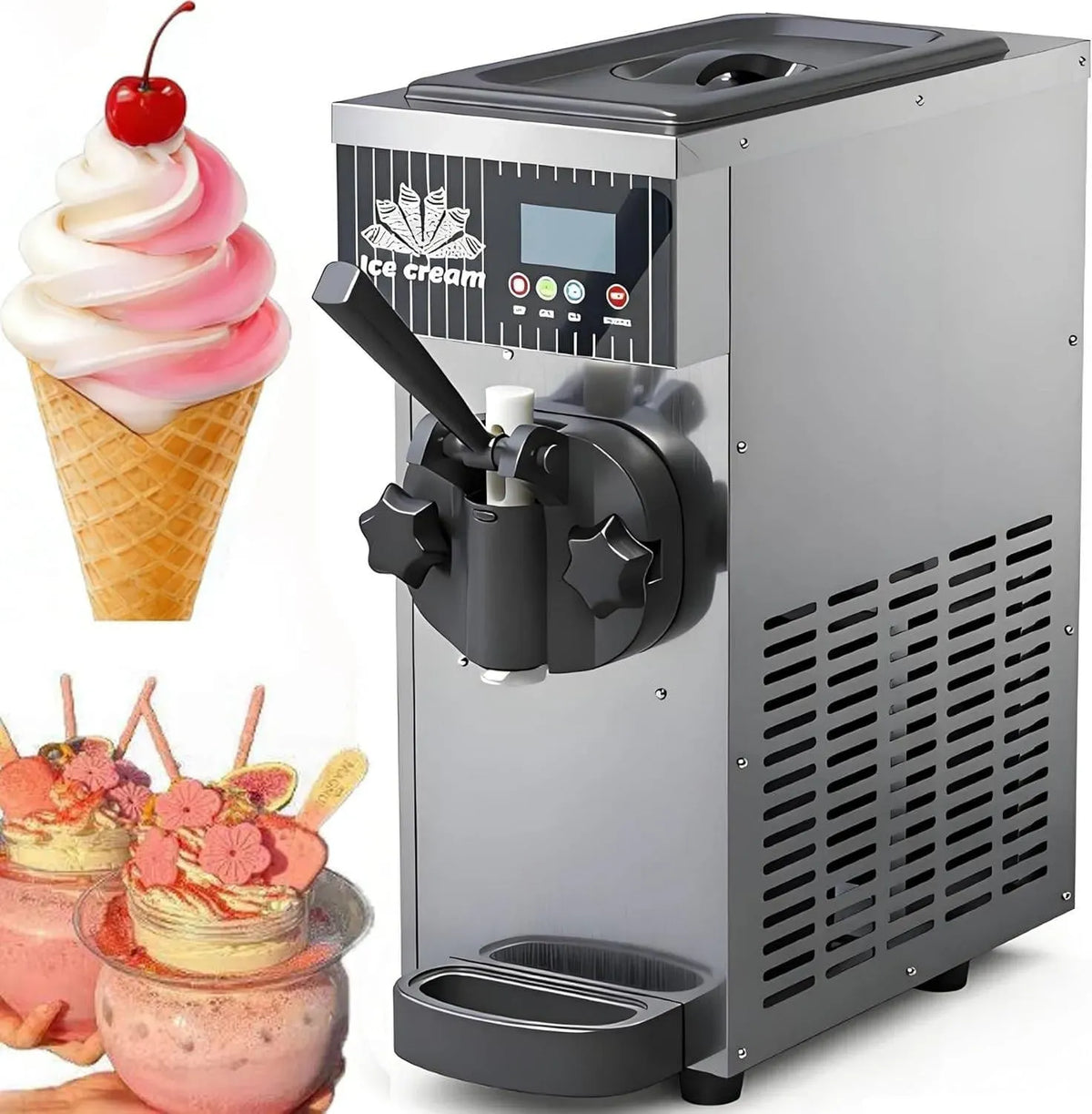 Machine à Glace, machine à glace et sorbet, 3,5 L, 450 W, écran LCD, professionnel, restaurant, gris, pour Restaurants Et Snacks Grey